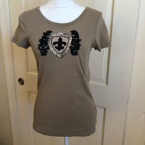 J Crew Fleur De Lis Beaded and Sequined Tshirt
